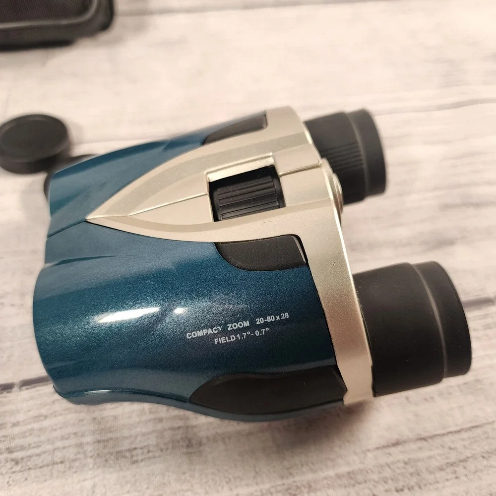 Stauer Optics Compact Zoom Binoculars 20-80x28 Teal Silver with Case & Manual